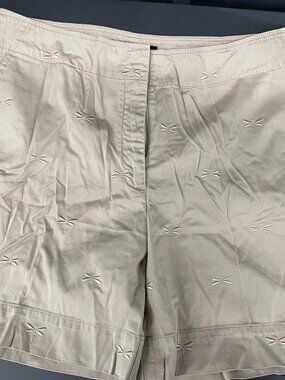 Talbots Khaki Dragonfly Embroidered Bermuda Shorts Size 16